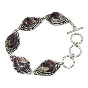 Laguna Lace Agate Bracelet Set in Silvertone Metal Toggle Clasp Handmade Artisan
